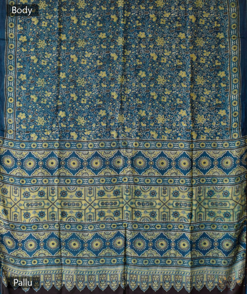 Ajrakh Modal Silk Hand Block Printed Saree