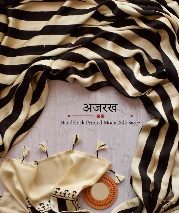 Ajrakh Modal Silk Hand Block Printed Saree