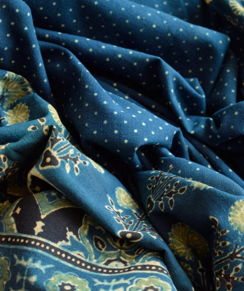 Ajrakh Cotton Handblock Printed Saree