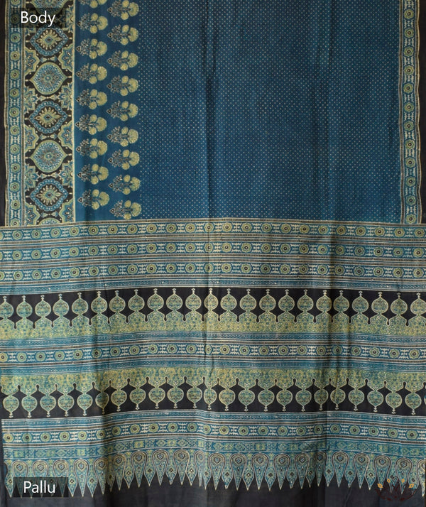 Ajrakh Cotton Handblock Printed Saree