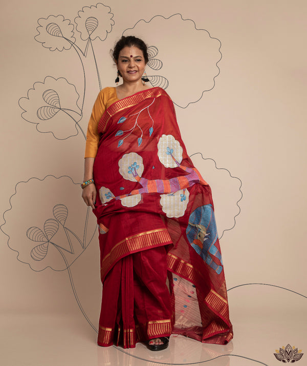 KUDRAT: GOND PAINTING MAHESHWARI SAREE