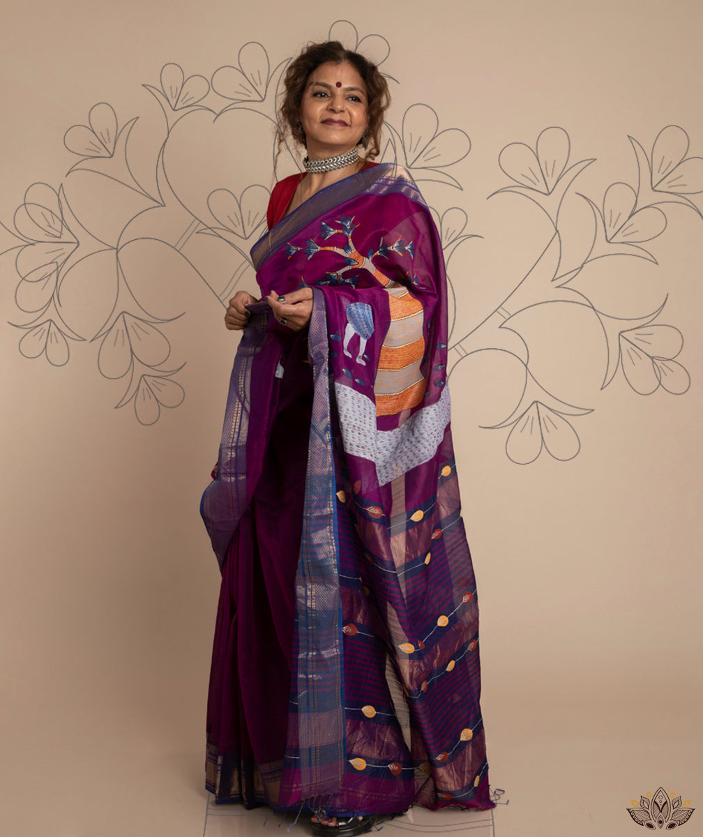 KUDRAT: GOND PAINTING MAHESHWARI SAREE