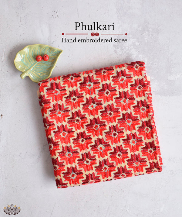 Phulkari Hand Embroidery Saree