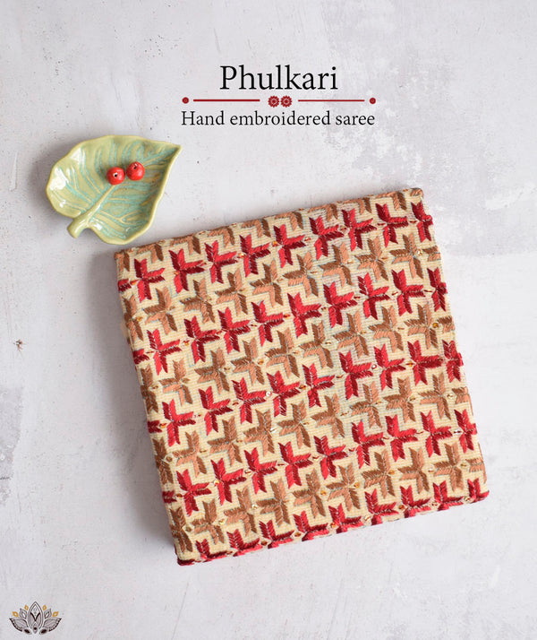 Phulkari Hand Embroidery Saree