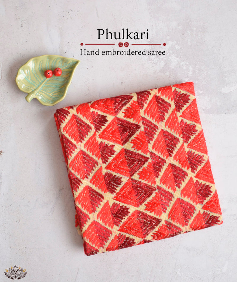 Phulkari Hand Embroidery Saree