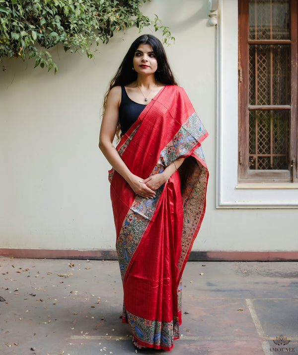 Madhubani Pure Tussar silk Hand Painted Saree