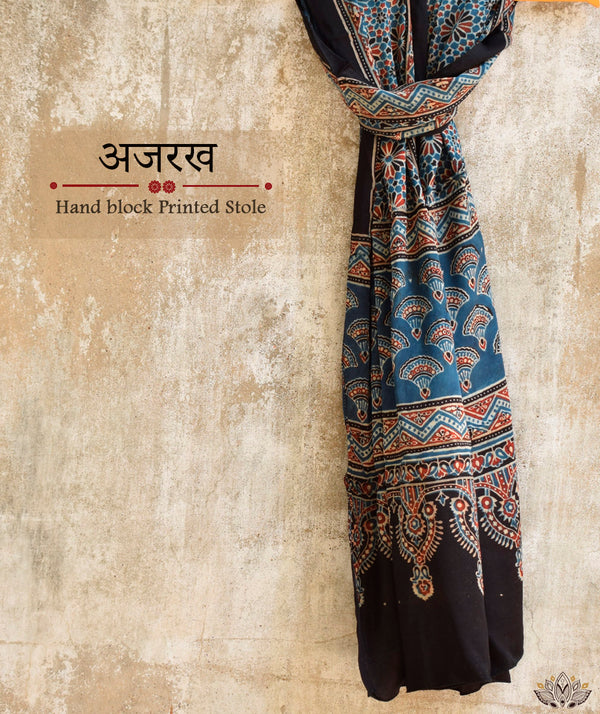 Ajrakh modal silk hand block printed stole