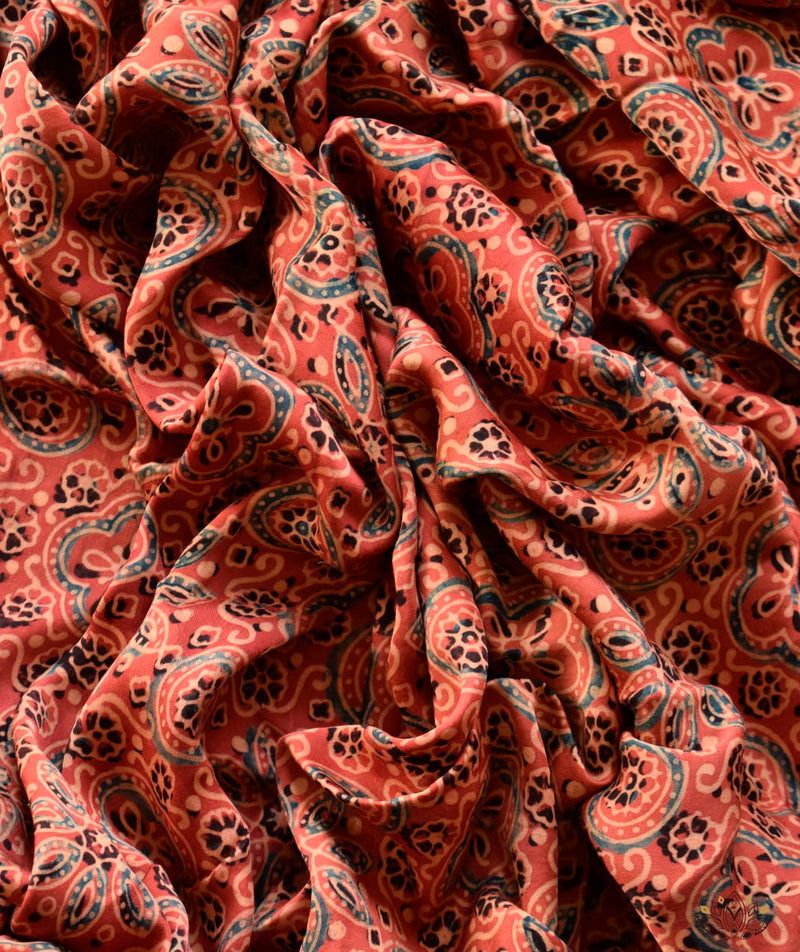 Ajrakh modal silk hand block printed yardage