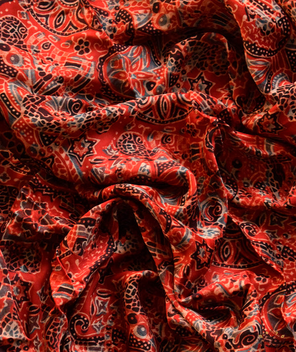Ajrakh modal silk hand block printed yardage