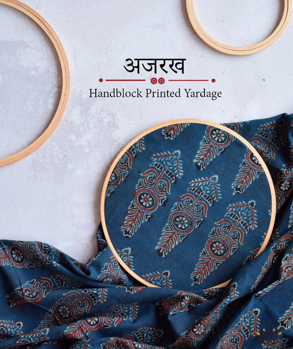 AJRAKH COTTON HAND PRINTED YARDAGE