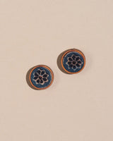 WHE Blue Ajrakh Round Upcycled Fabric and Repurposed Wood Stud