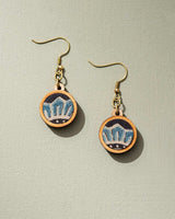 Whe Blue Black Ajrakh Fabric and Repurposed Wood Earrings