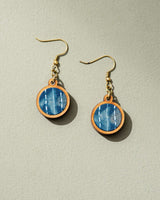 Whe Blue Kantha Batik Fabric and Repurposed Wood Earrings