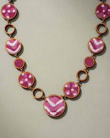 WHE Reversible 2-In-1 Pink Black Repurposed Fabric and Wood Necklace