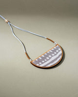 WHE Grey Line Repurposed Fabric and Wood Semi Circle Adjustable Pendant