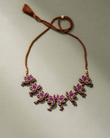 WHE Purple Lotus Upcycled Fabric and Repurposed Wood Statement Choker