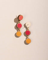 WHE Red Orange Festive Upcycled Fabric and Repurposed Wood Round Earring