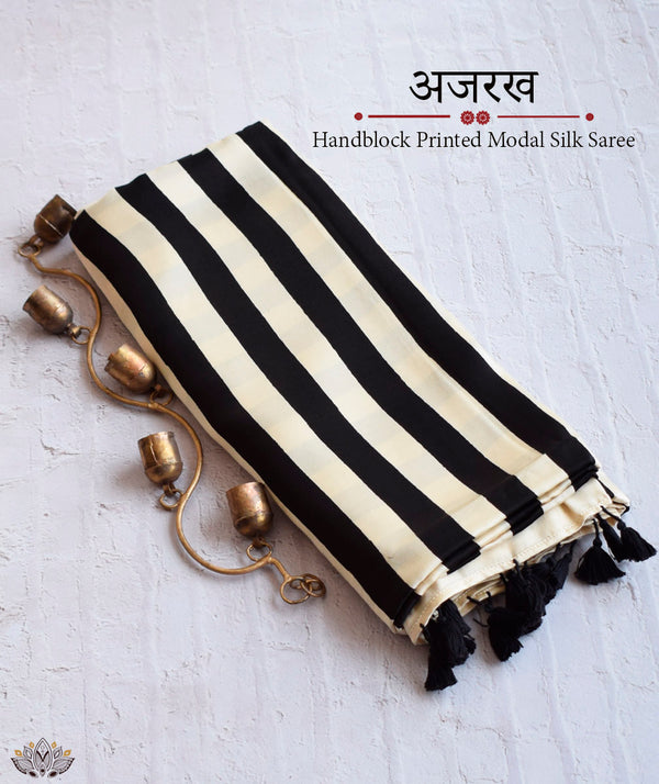 Ajrakh Modal Silk Hand Block Printed Saree