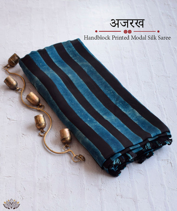 Ajrakh Modal Silk Hand Block Printed Saree