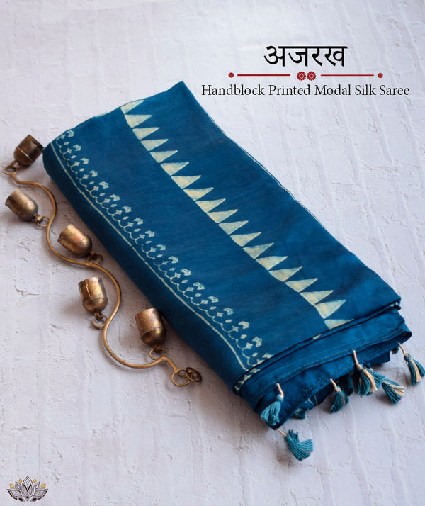 Ajrakh Modal Silk Hand Block Printed Saree