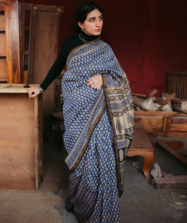 Chanderi Bagru Handblock Printed Saree