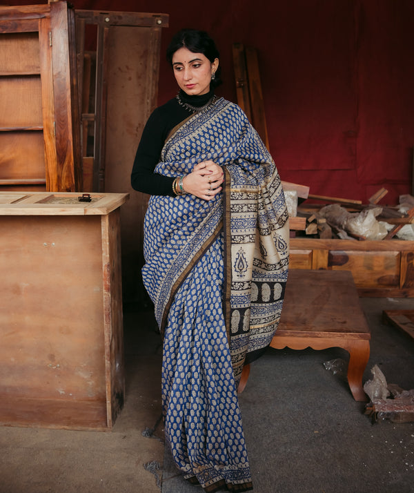 Chanderi Bagru Handblock Printed Saree