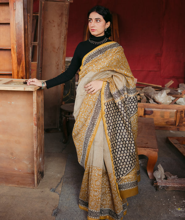 Chanderi Bagru Handblock Printed Saree