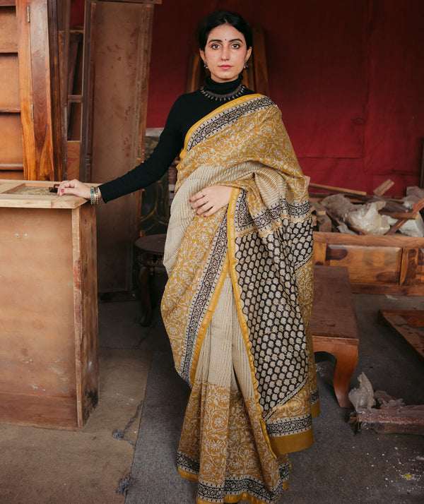 Chanderi Bagru Handblock Printed Saree