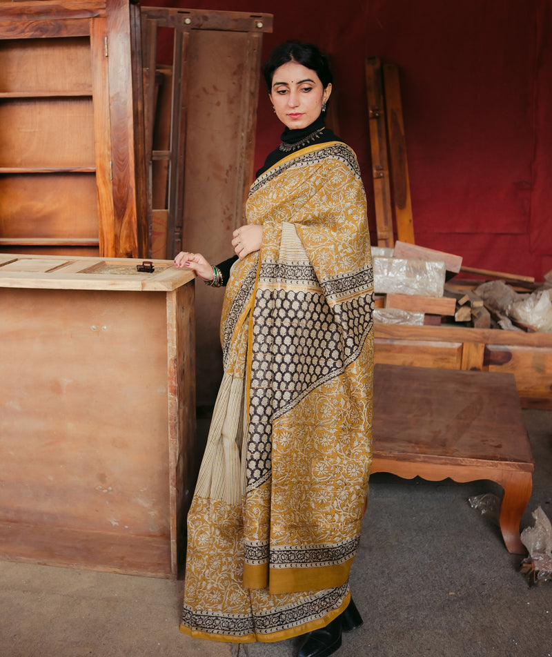 Chanderi Bagru Handblock Printed Saree