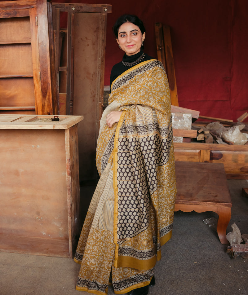 Chanderi Bagru Handblock Printed Saree