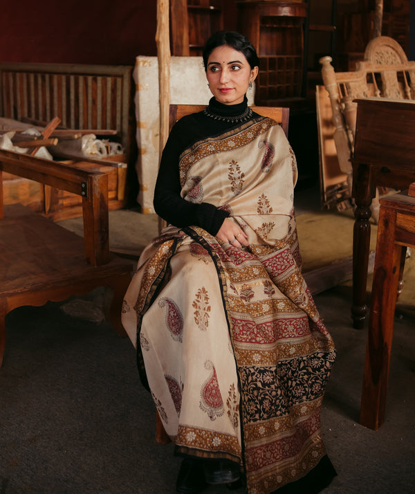 Chanderi Bagru Handblock Printed Saree