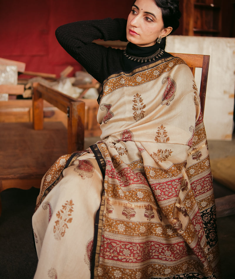 Chanderi Bagru Handblock Printed Saree