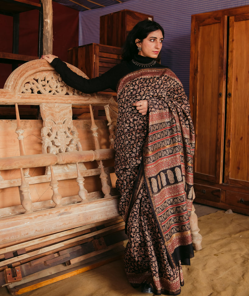 Chanderi Bagru Handblock Printed Saree