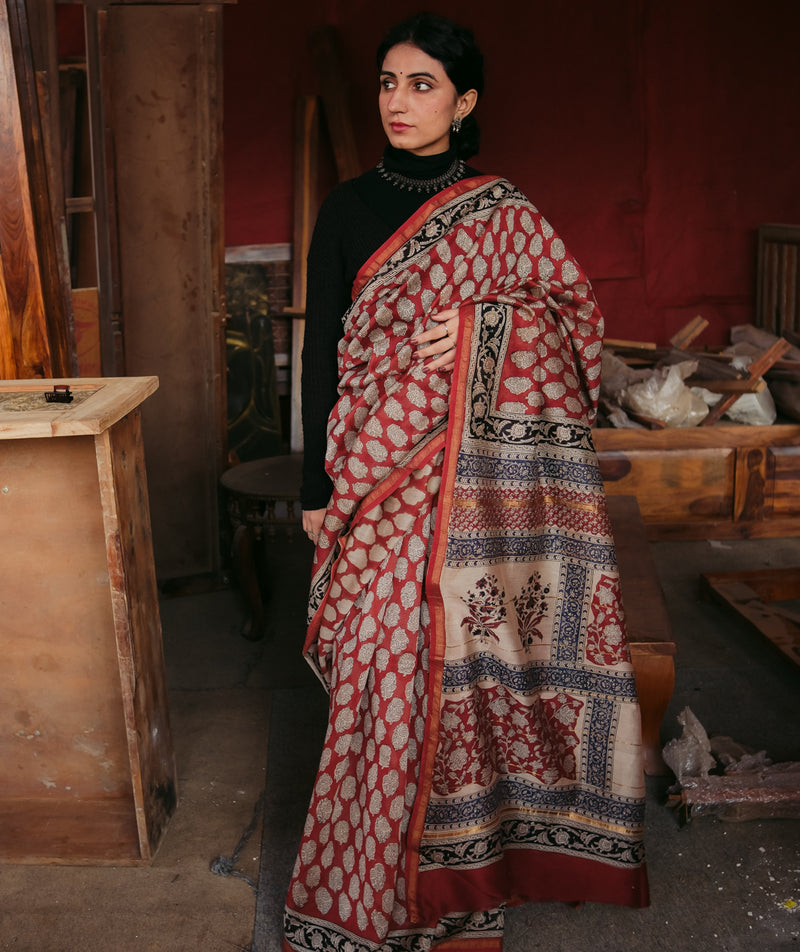 Chanderi Bagru Handblock Printed Saree