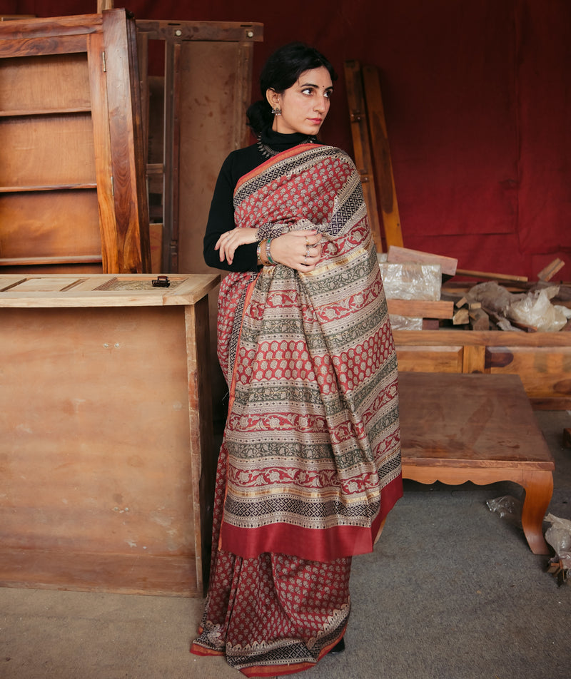 Chanderi Bagru Handblock Printed Saree