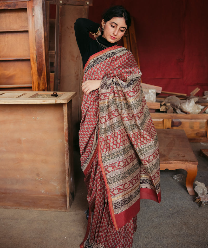 Chanderi Bagru Handblock Printed Saree