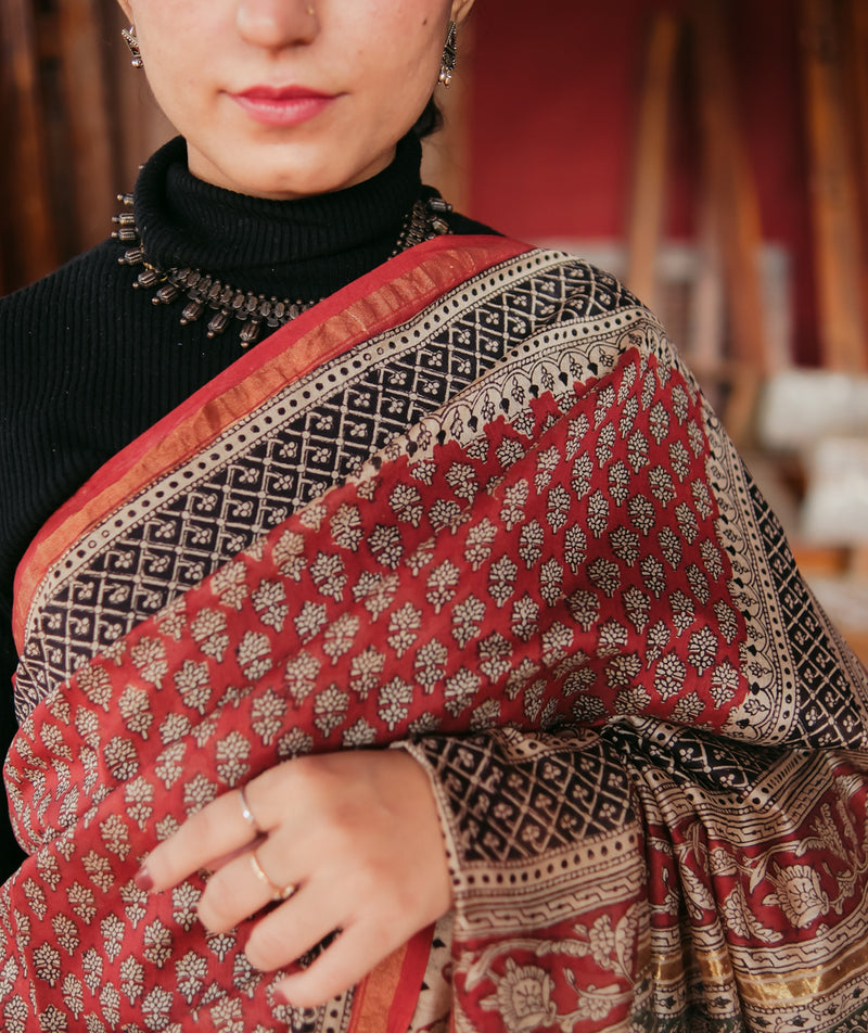 Chanderi Bagru Handblock Printed Saree