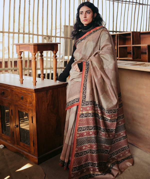 Chanderi Bagru Handblock Printed Saree