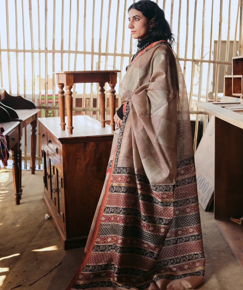 Chanderi Bagru Handblock Printed Saree