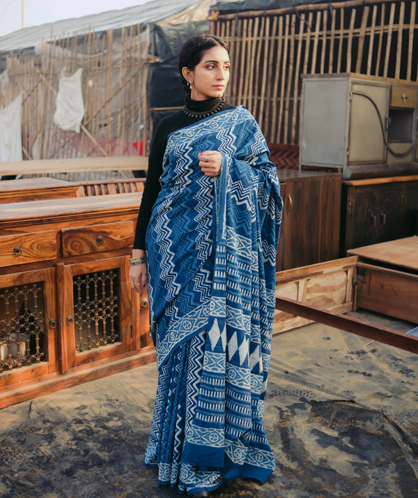 COTTON DABU HANDBLOCK PRINTED SAREE