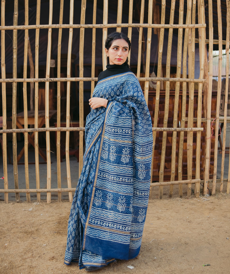 Dabu Chanderi Handblock Printed Saree