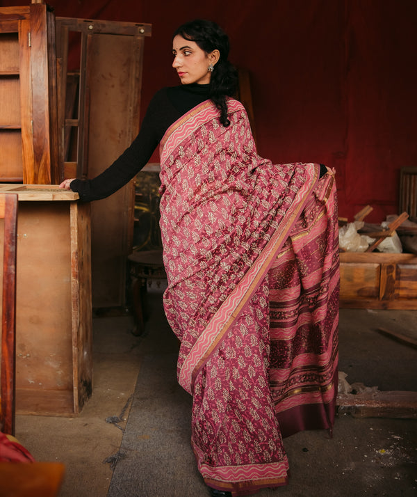 Dabu Chanderi Handblock Printed Saree