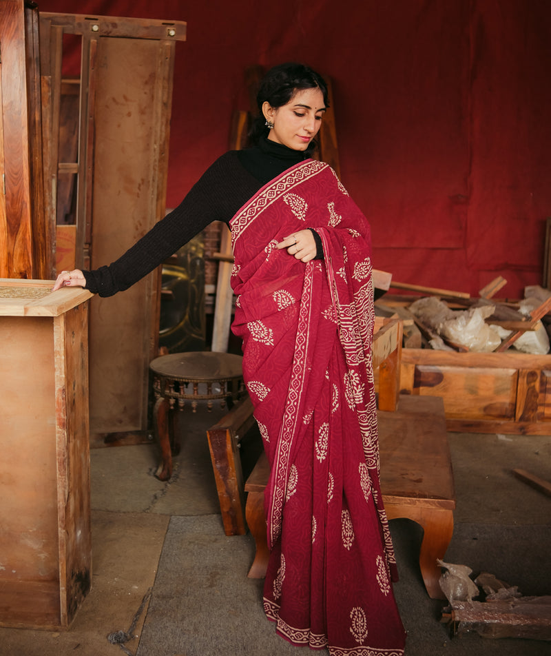 Dabu Georgette Handblock Printed Saree