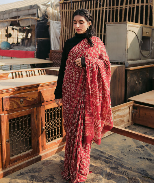 Dabu Georgette Handblock Printed Saree