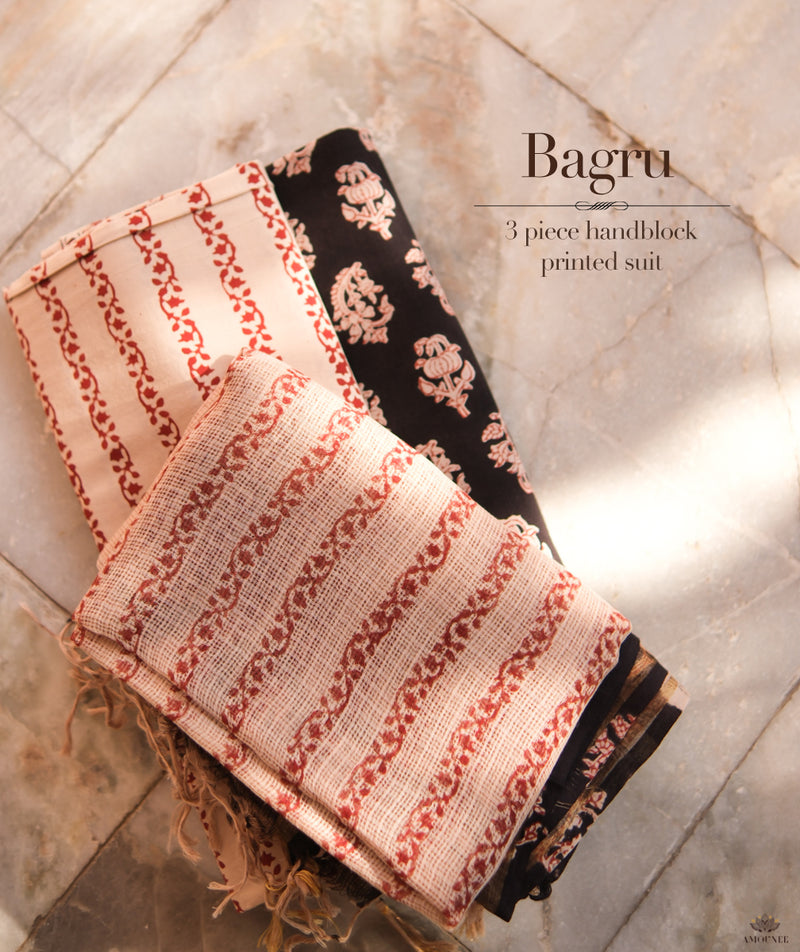 Handblock Printed Bagru cotton Suits with Kota Dupatta