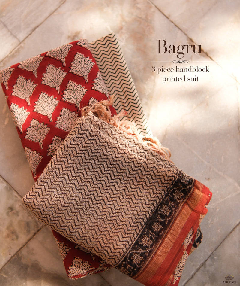 Handblock Printed Bagru cotton Suits with Kota Dupatta