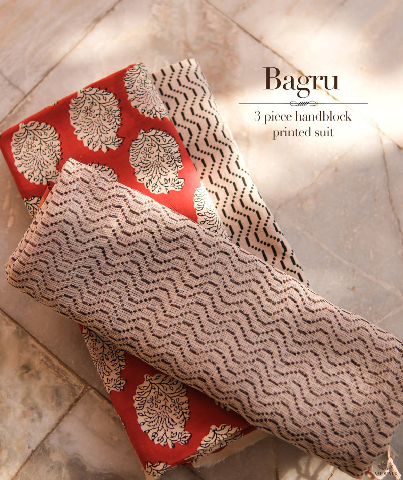 Handblock Printed Bagru cotton Suits with Kota Dupatta