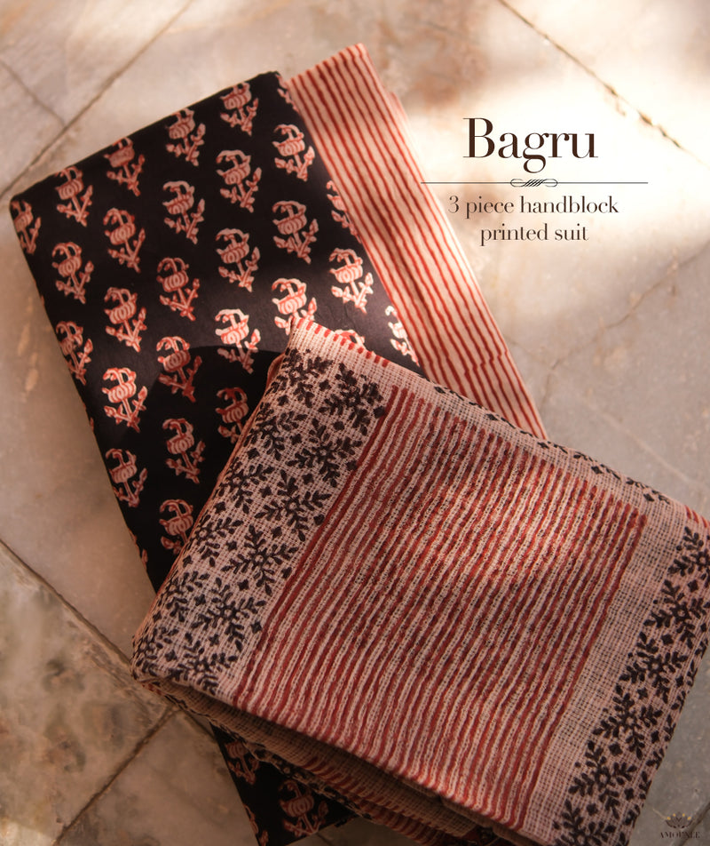 Handblock Printed Bagru cotton Suits with Kota Dupatta