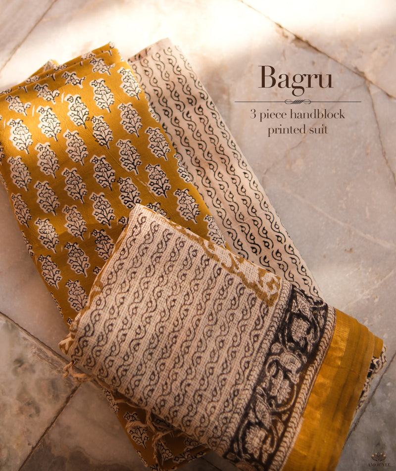 Handblock Printed Bagru cotton Suits with Kota Dupatta