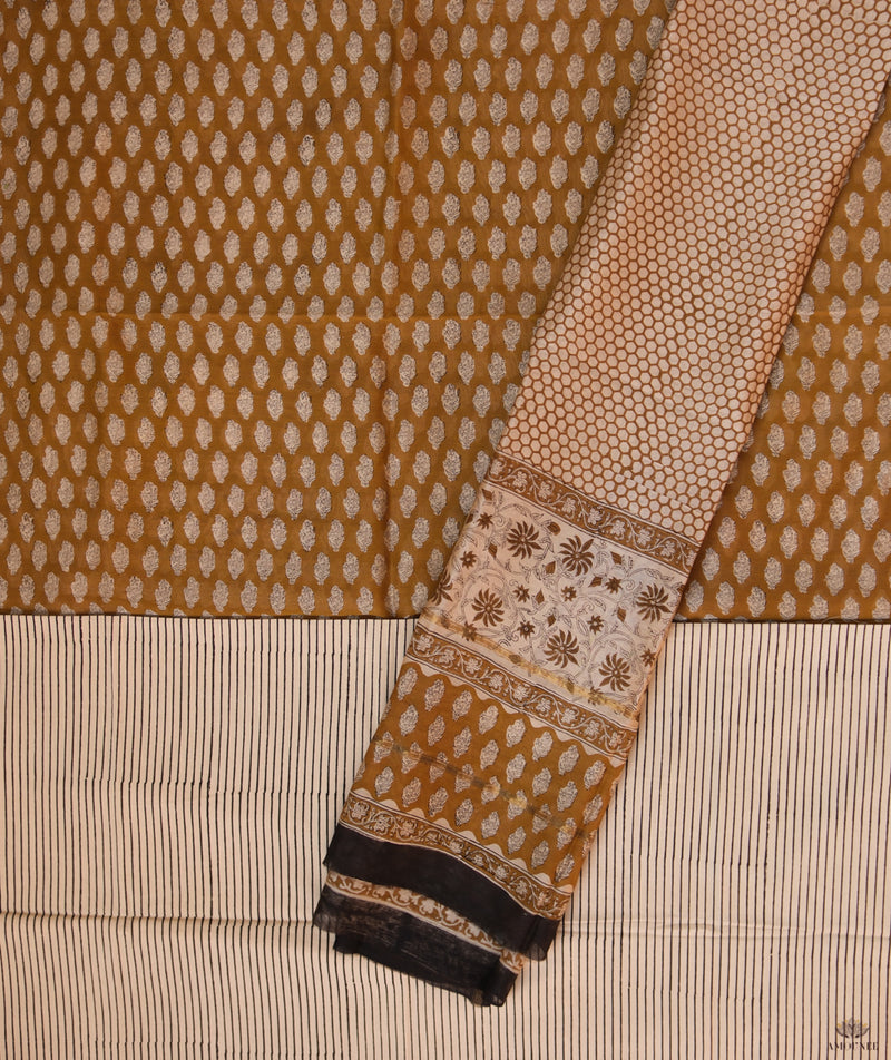 Handblock Printed Bagru Chanderi  Suit